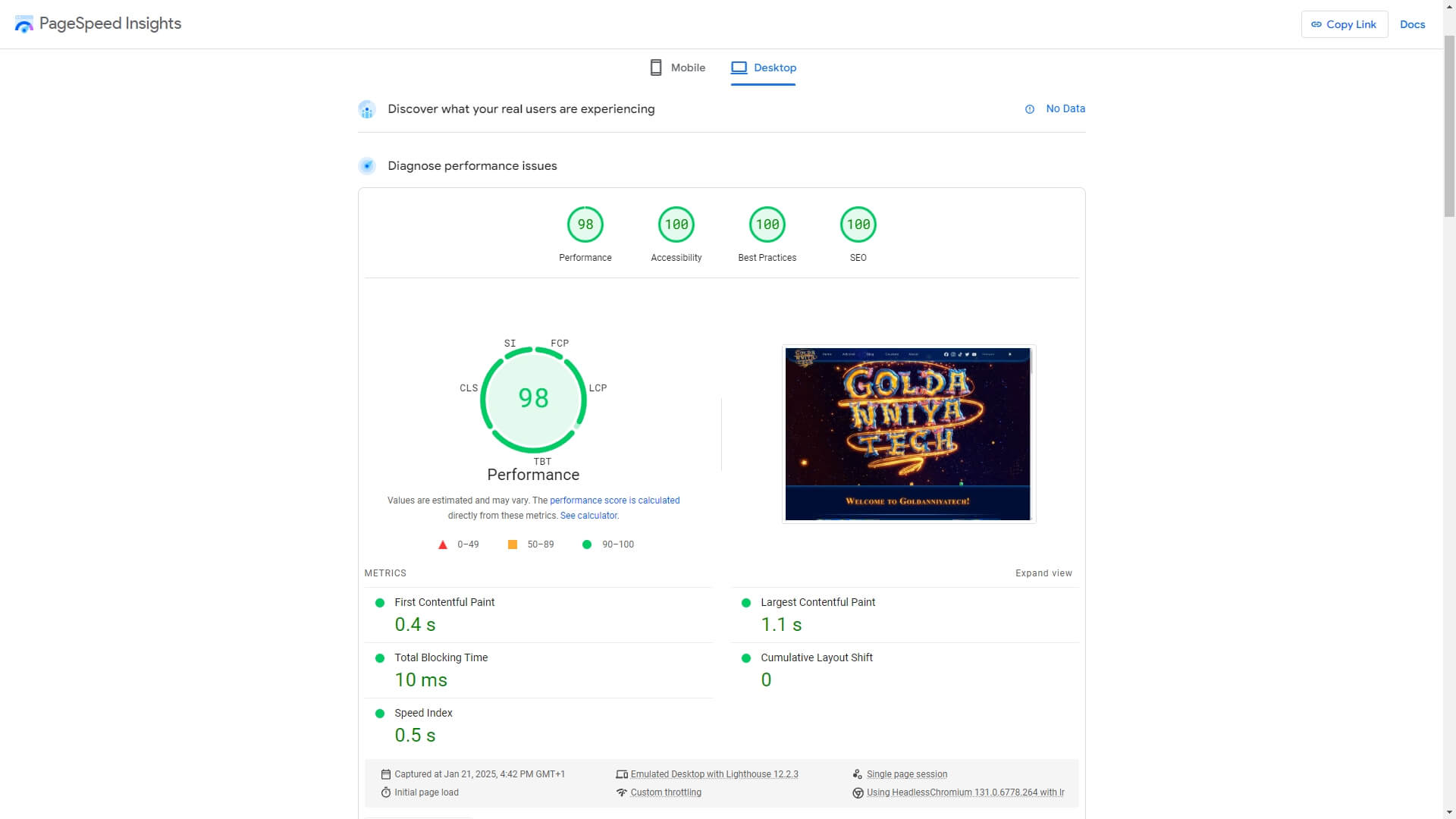 Google Lighthouse Online version