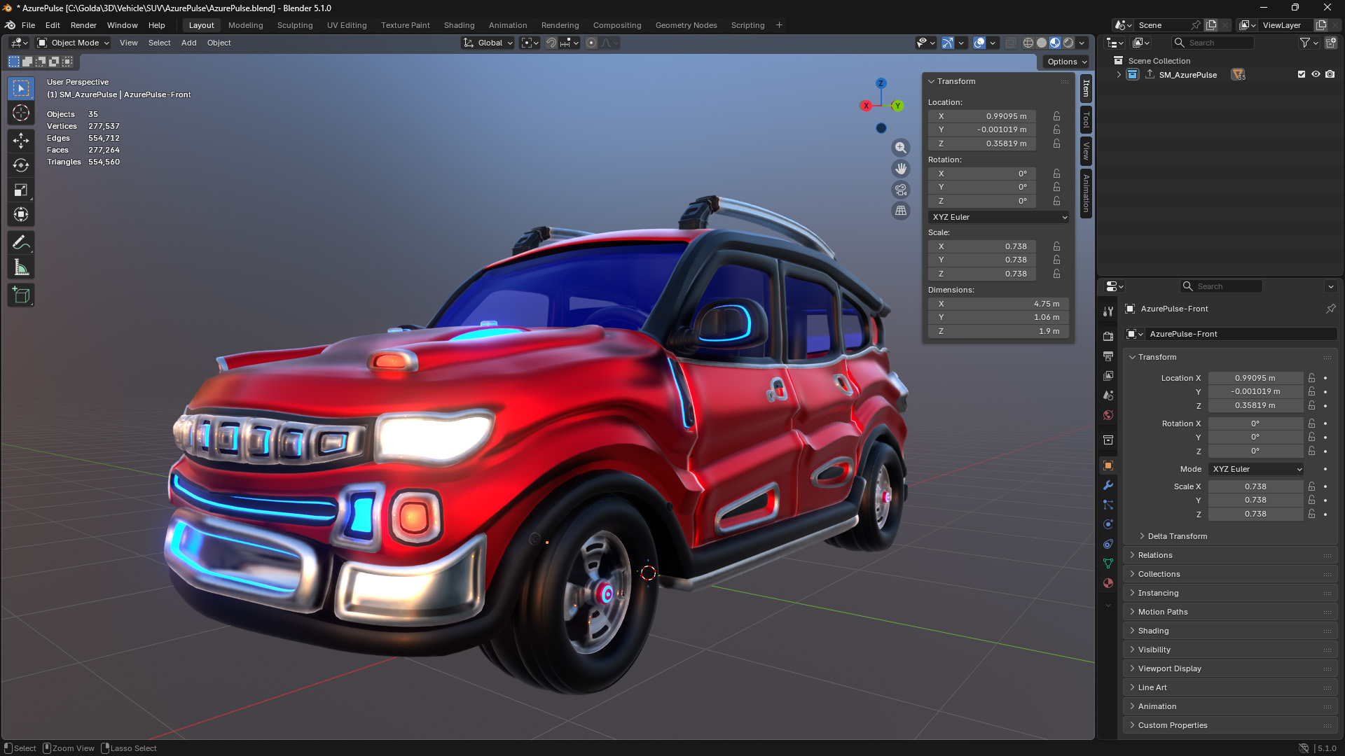 Blender screenshot of the Azure SUV from Goldanniyatech
